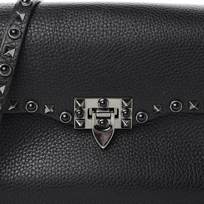 Valentino Garavani Pebbled Calfskin Onyx Medium Rockstud Rolling Flap Saddle Bag Black 9 of 9