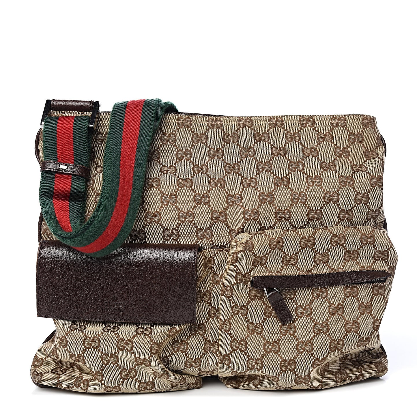 Monogram Web Medium Double Pocket Messenger Bag Dark Brown