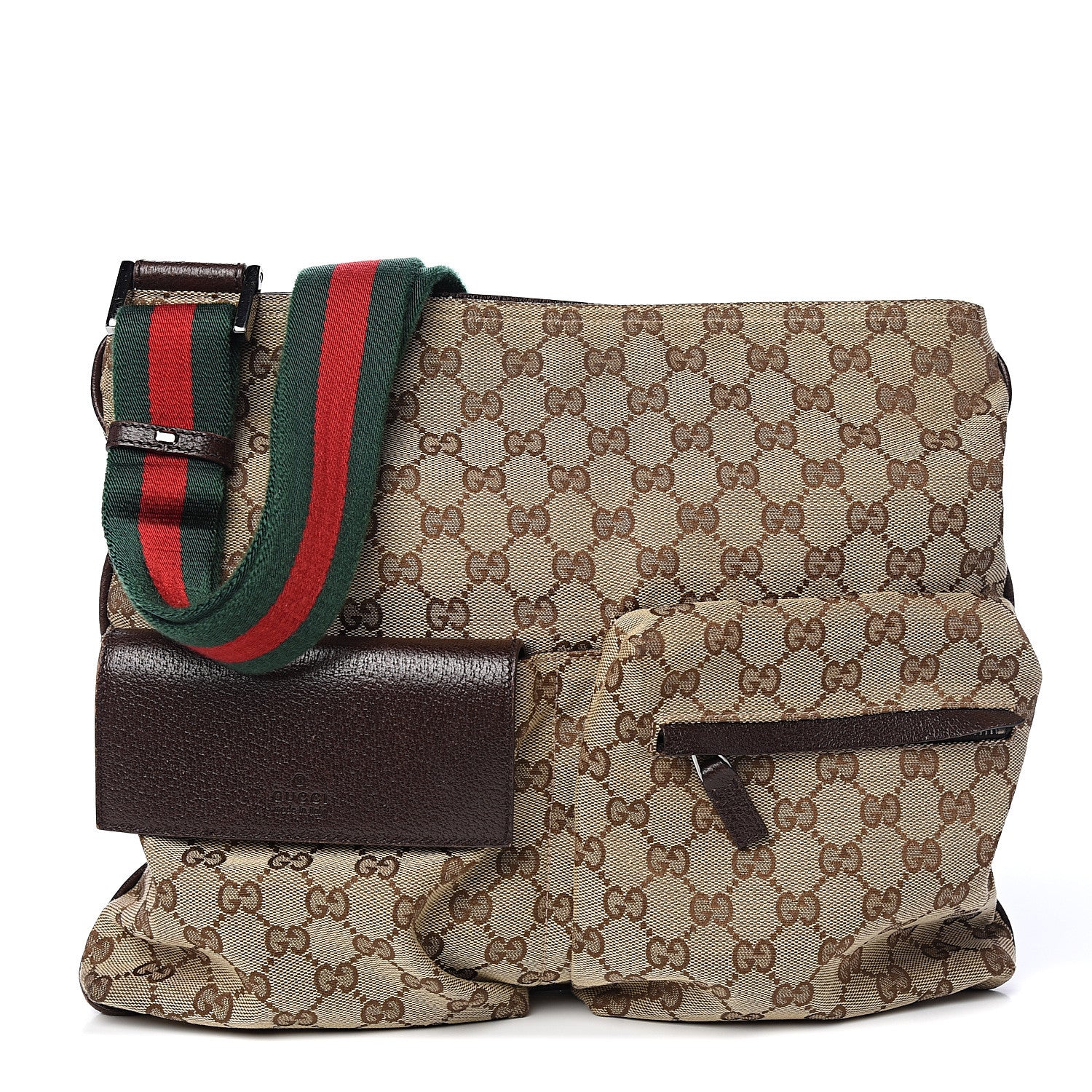 Gucci Monogram Web Medium Double Pocket Messenger Bag Dark Brown 1 of 9