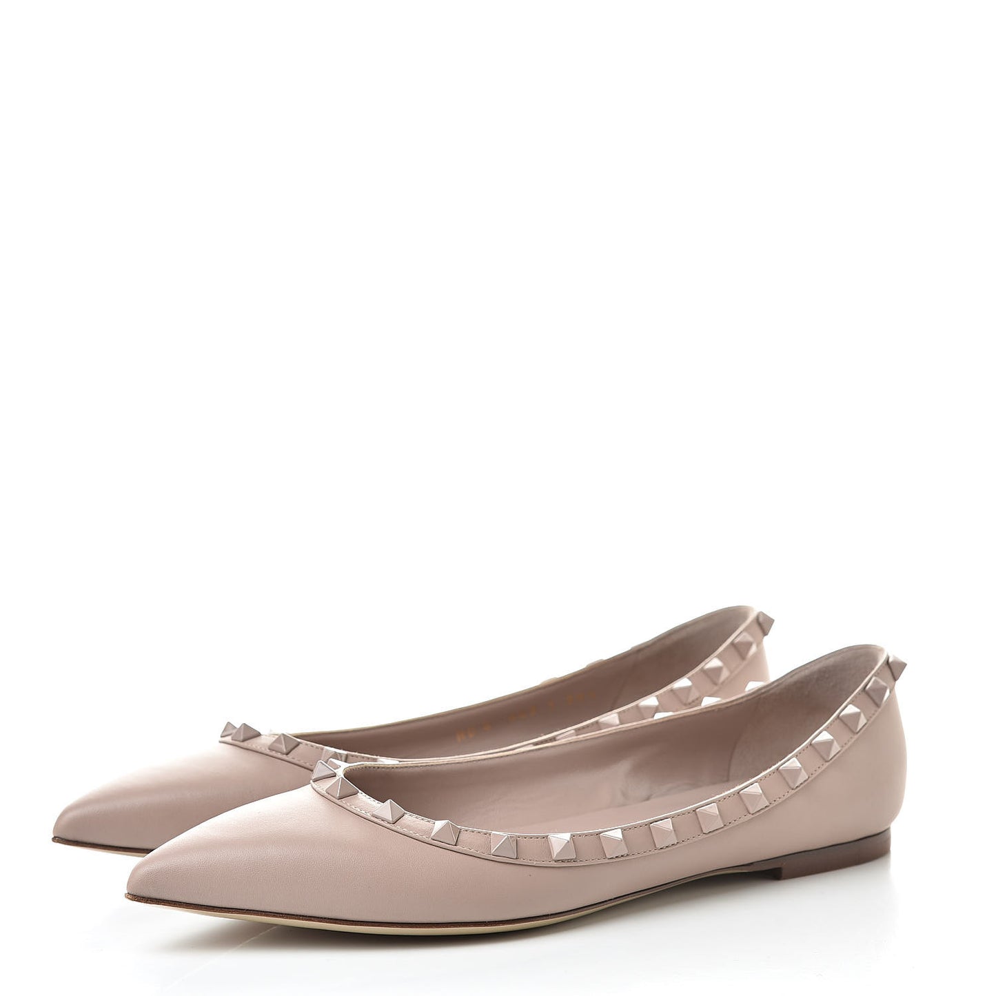 Calfskin Lacquered Monochrome Rockstud Ballerina Flats 39.5 Poudre