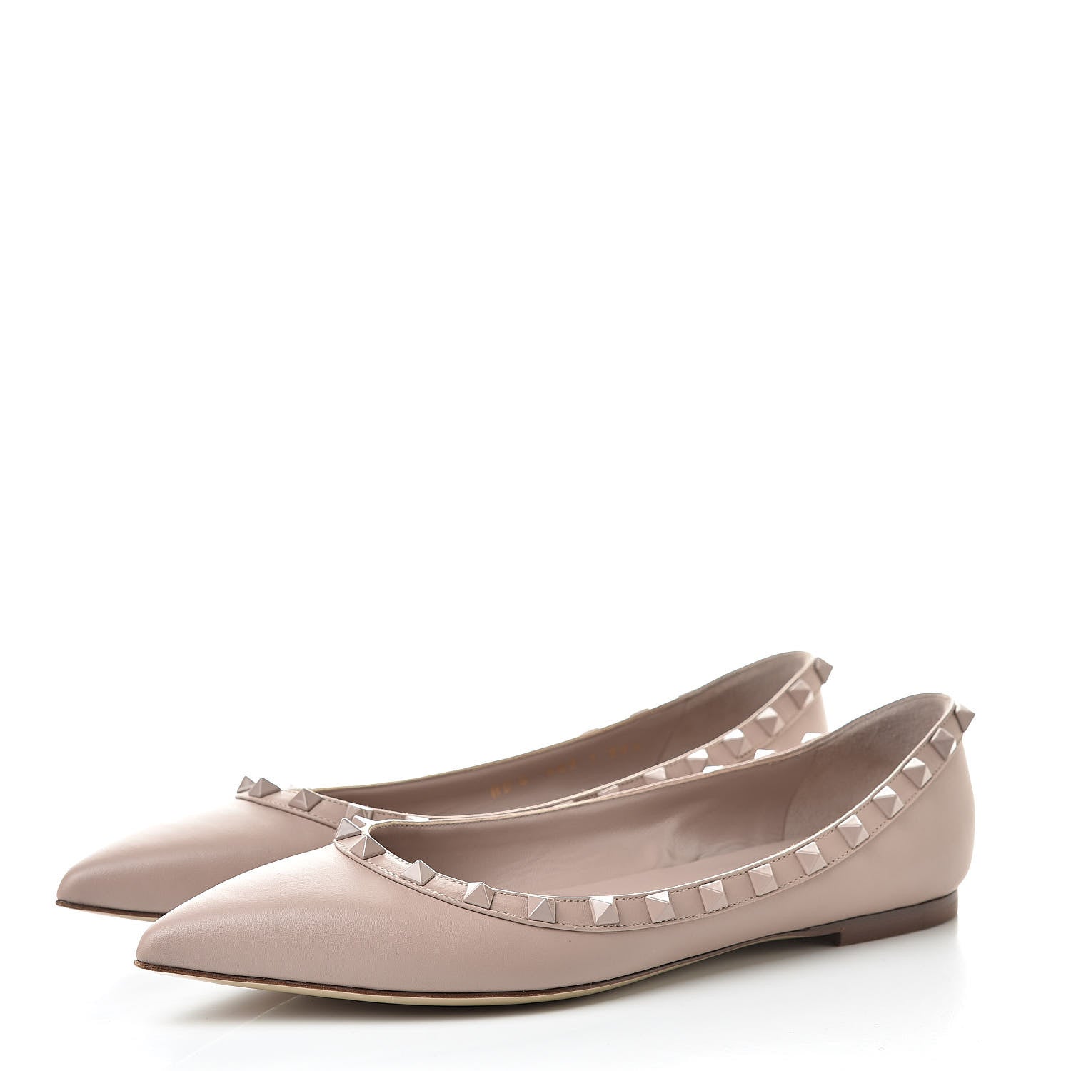 Valentino Garavani Calfskin Lacquered Monochrome Rockstud Ballerina Flats 39.5 Poudre 3 of 8