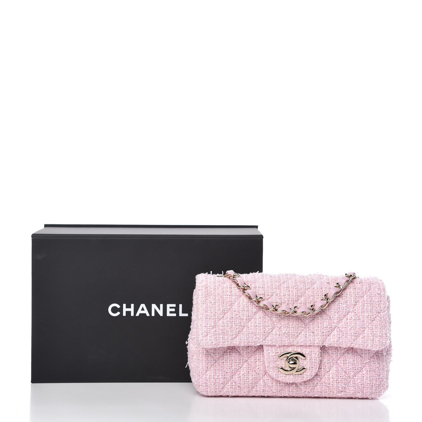 Tweed Quilted Mini Rectangular Flap Pink