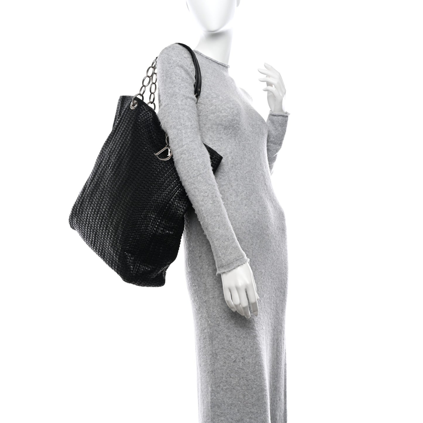 Lambskin Woven Dior Soft Shopping Tote Black