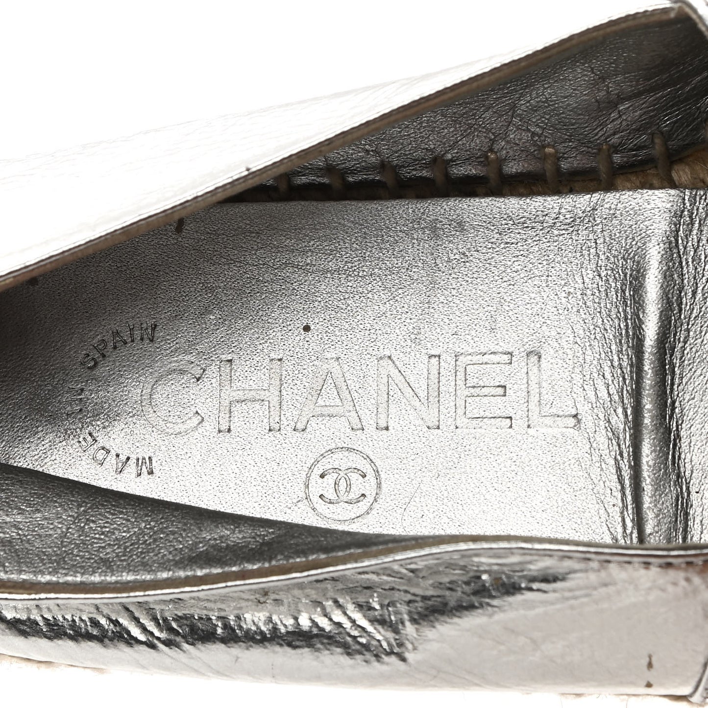 Laminated Goatskin CC Espadrilles 38 Silver