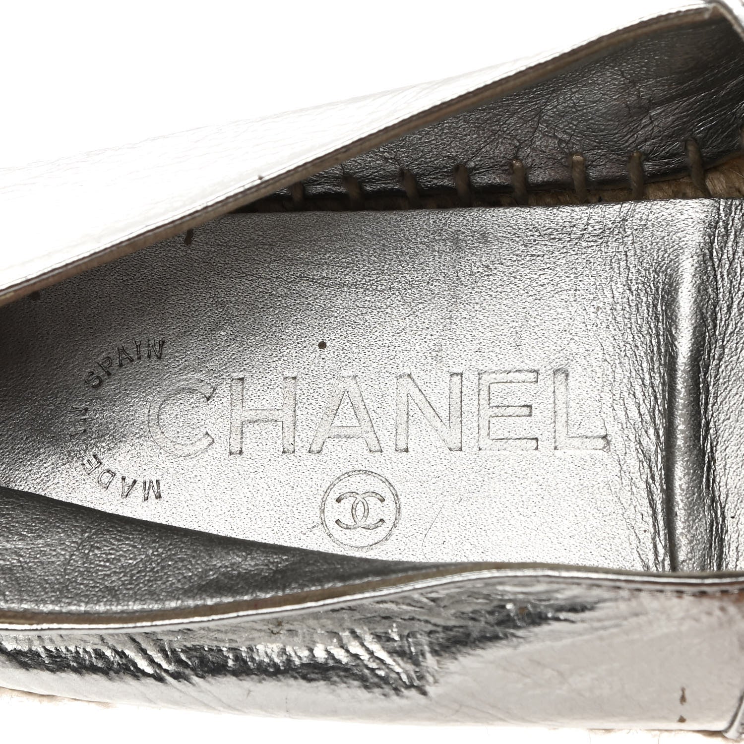 Chanel Laminated Goatskin CC Espadrilles 38 Silver 8 of 11