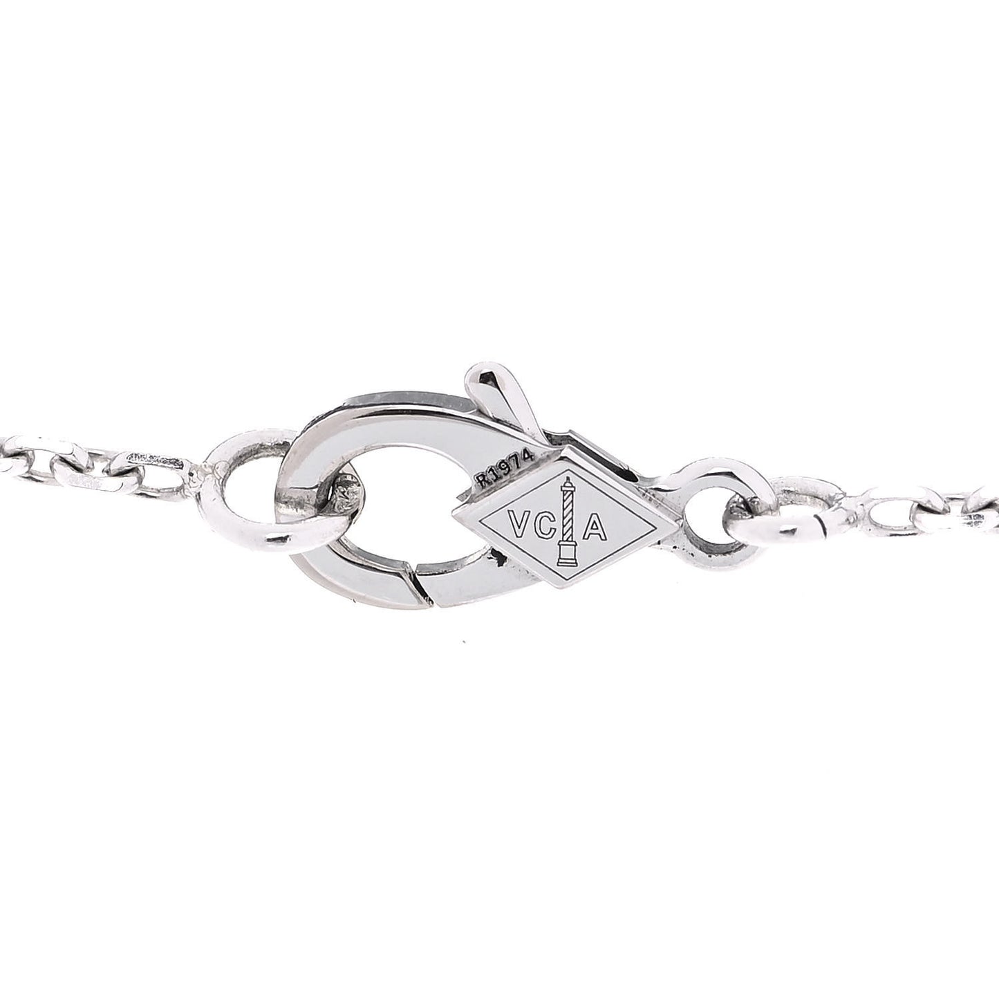 18K White Gold Diamond Guilloche Vintage Alhambra Pendant Necklace