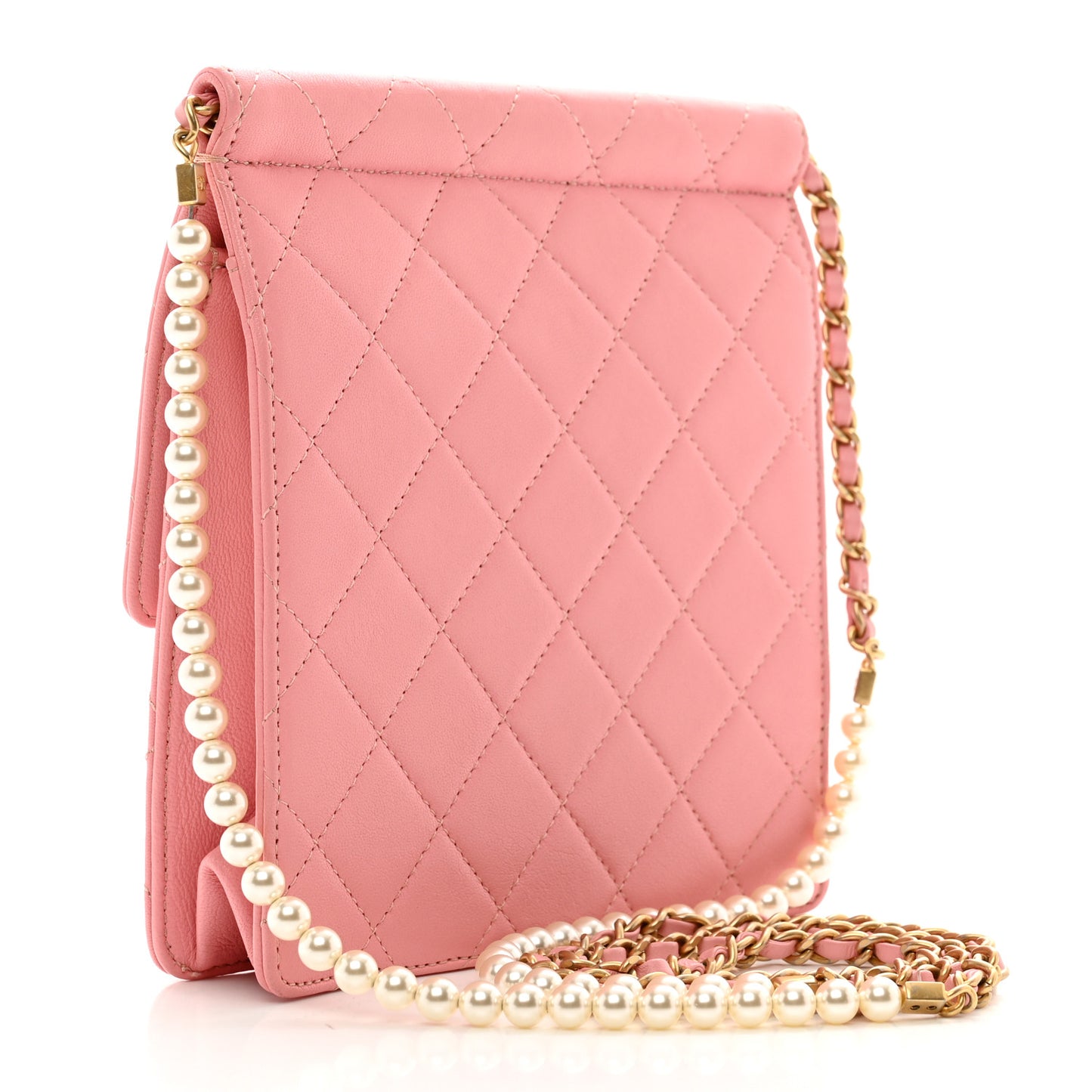 Lambskin Quilted Chic Pearls Flap Pink