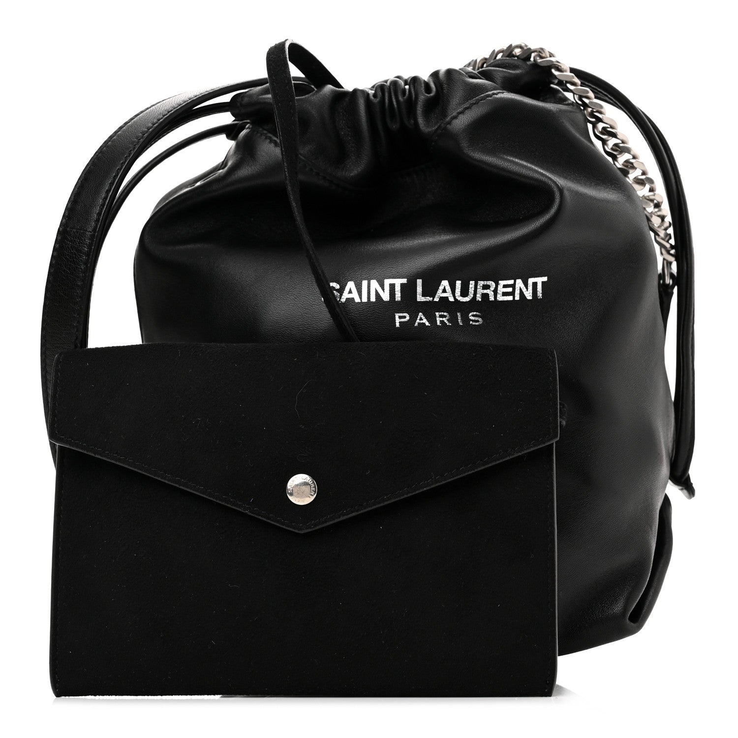 Saint Laurent Lambskin Teddy Drawstring Bag Black 1 of 10