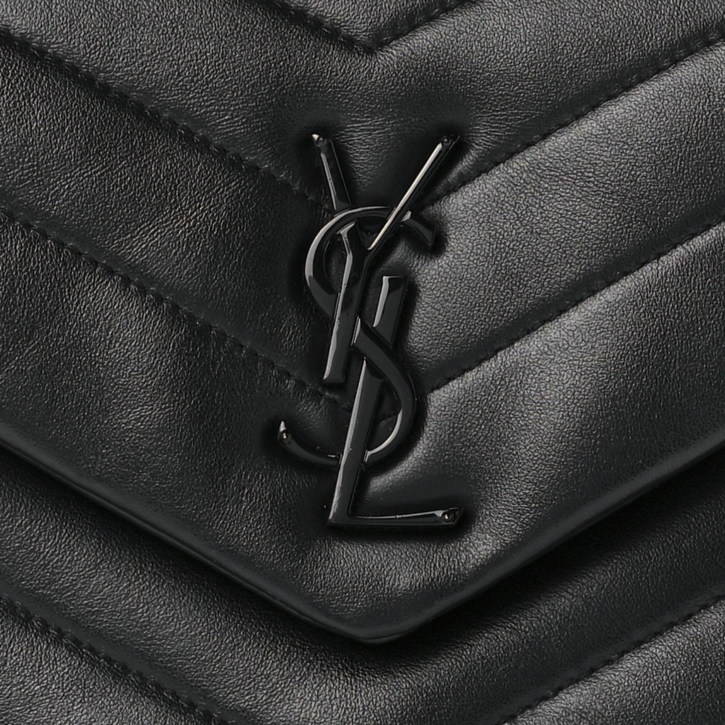 Calfskin Y Quilted Monogram Monochrome Small Loulou Chain Satchel Black