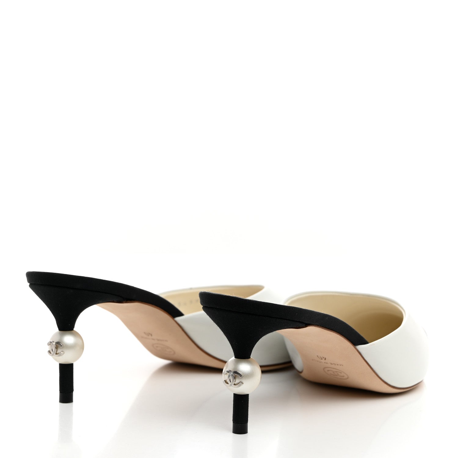 Chanel Lambskin Grosgrain Cap Toe Pearl Mule 40 Ecru Black 4 of 9