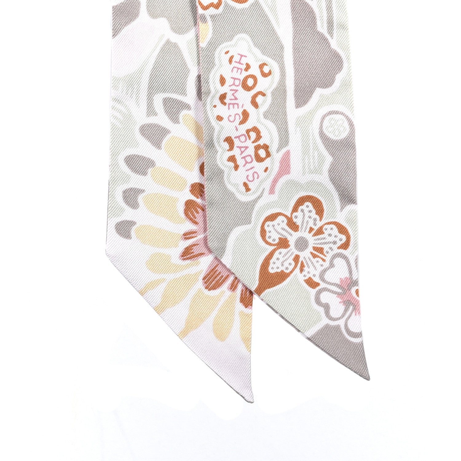 Hermes Silk Bingata Twilly Vieux Rose Vert De 2 of 4