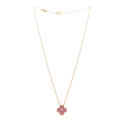 Van Cleef & Arpels 18K Rose Gold Diamond Rhodonite Vintage Alhambra Pendant Necklace 3 of 5