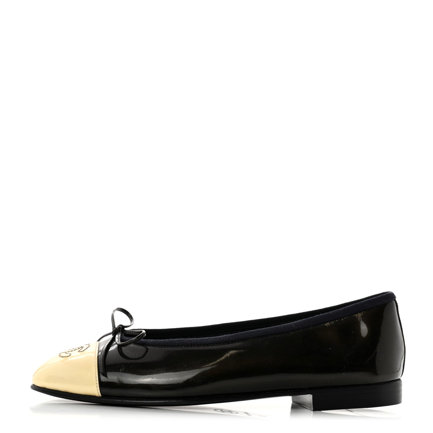 Chanel Patent CC Cap Toe Ballerina Flats 36 Navy Beige 1 of 7