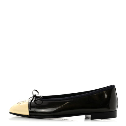 Chanel Patent CC Cap Toe Ballerina Flats 36 Navy Beige 1 of 7
