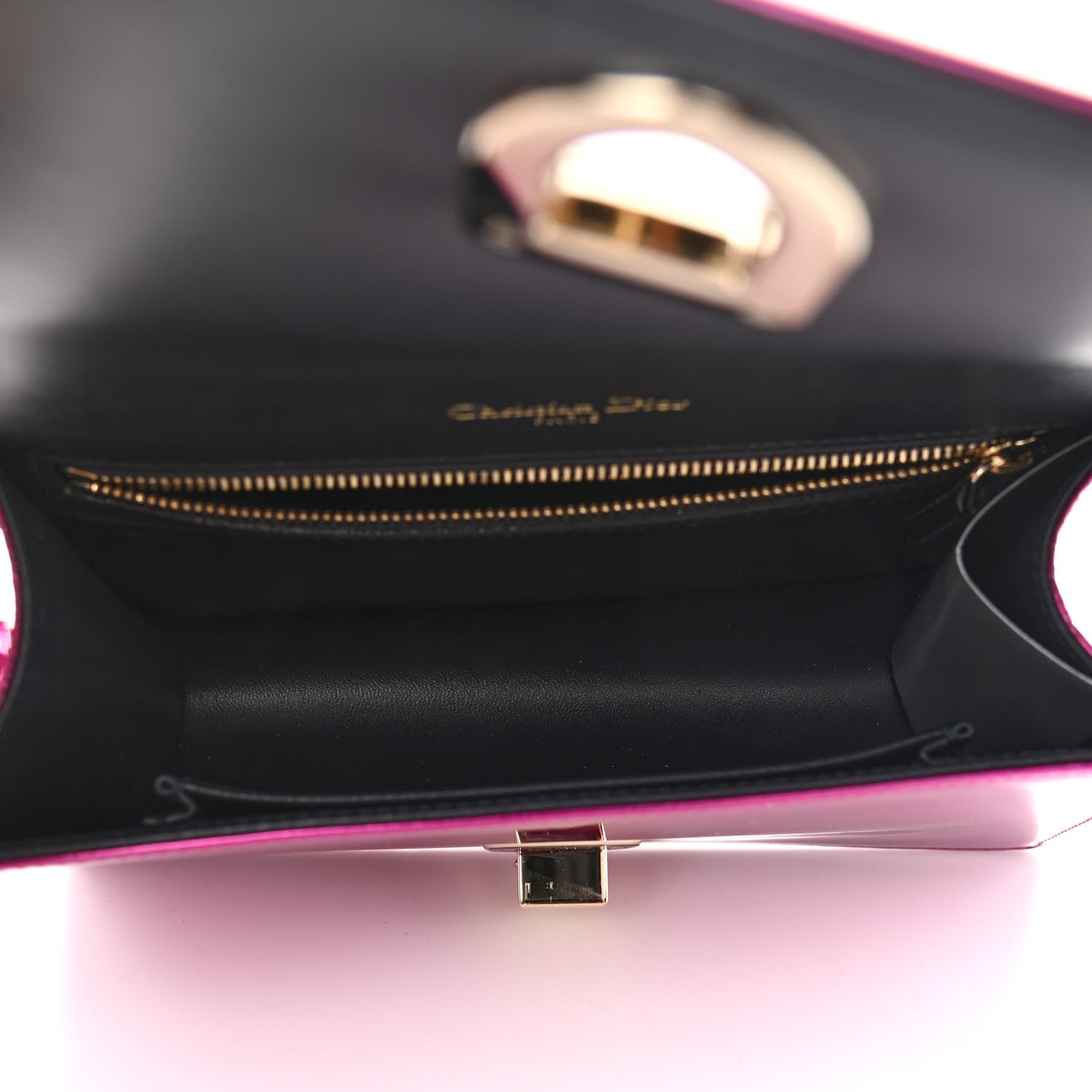 Christian Dior Metallic Patent Micro-Cannage Small Diorama Flap Bag Fuchsia 4 of 7