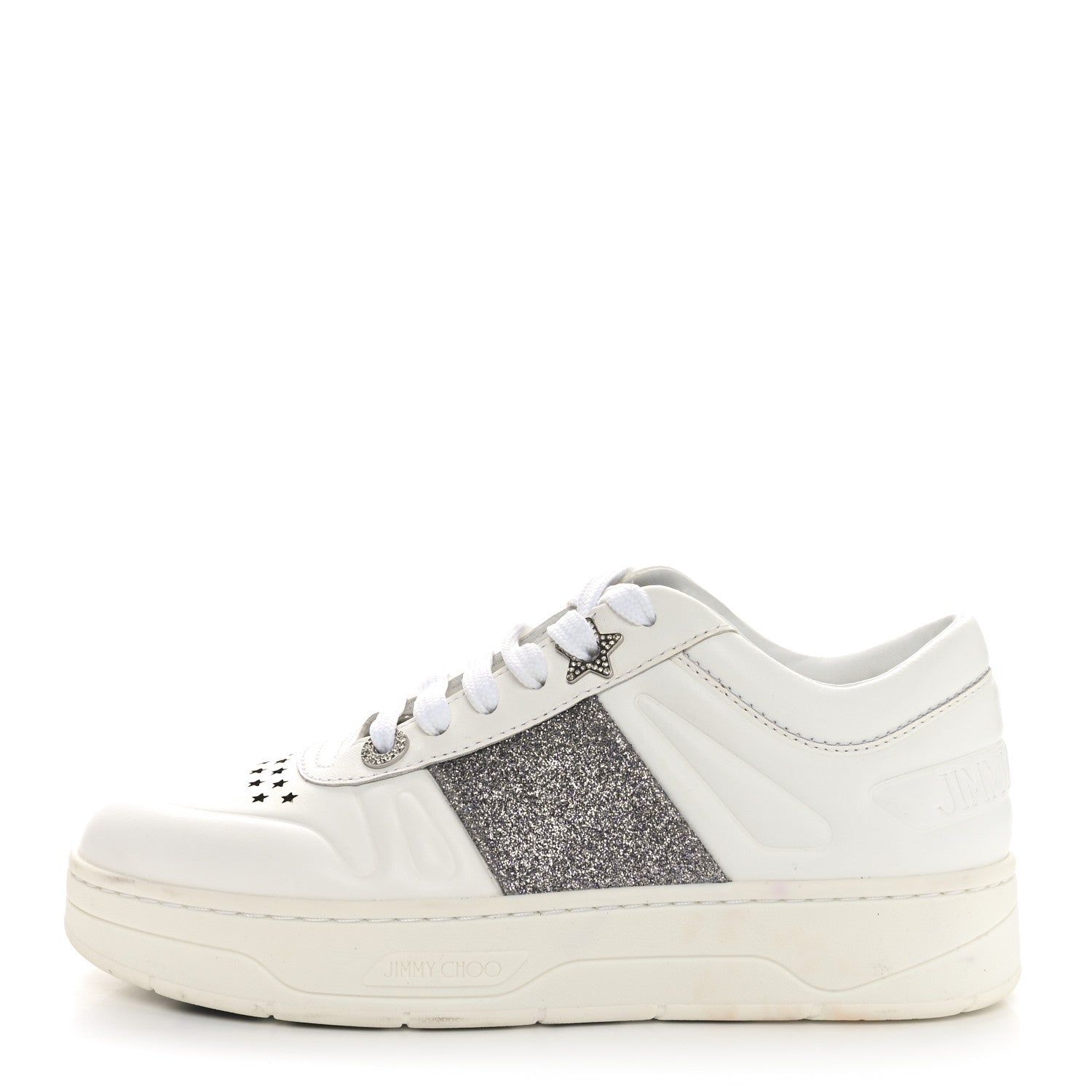 Jimmy Choo Calfskin Glitter Hawaii Sneakers 35 White 1 of 10