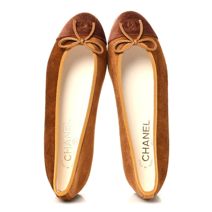 Chanel Velvet Cap Toe CC Ballerina Flats 38 Brown Light Brown 2 of 10