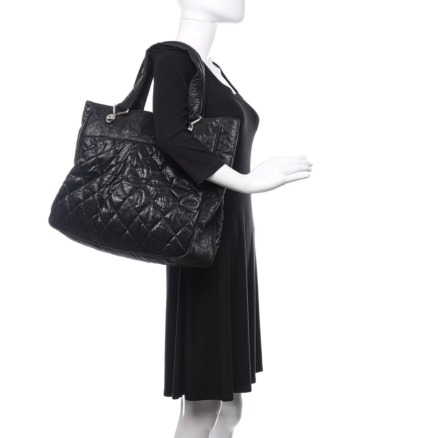 Crinkled Coated Canvas Le Marais Large Tote Black