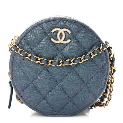 Chanel Iridescent Caviar Quilted Round Clutch With Chain Blue 1 of 10