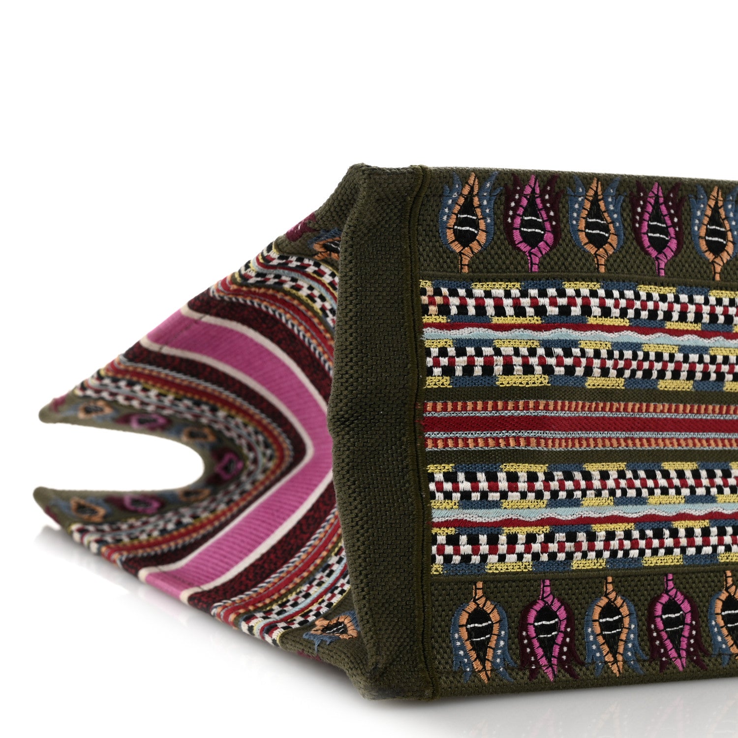 Christian Dior Canvas Embroidered Book Tote Olive Multicolor
