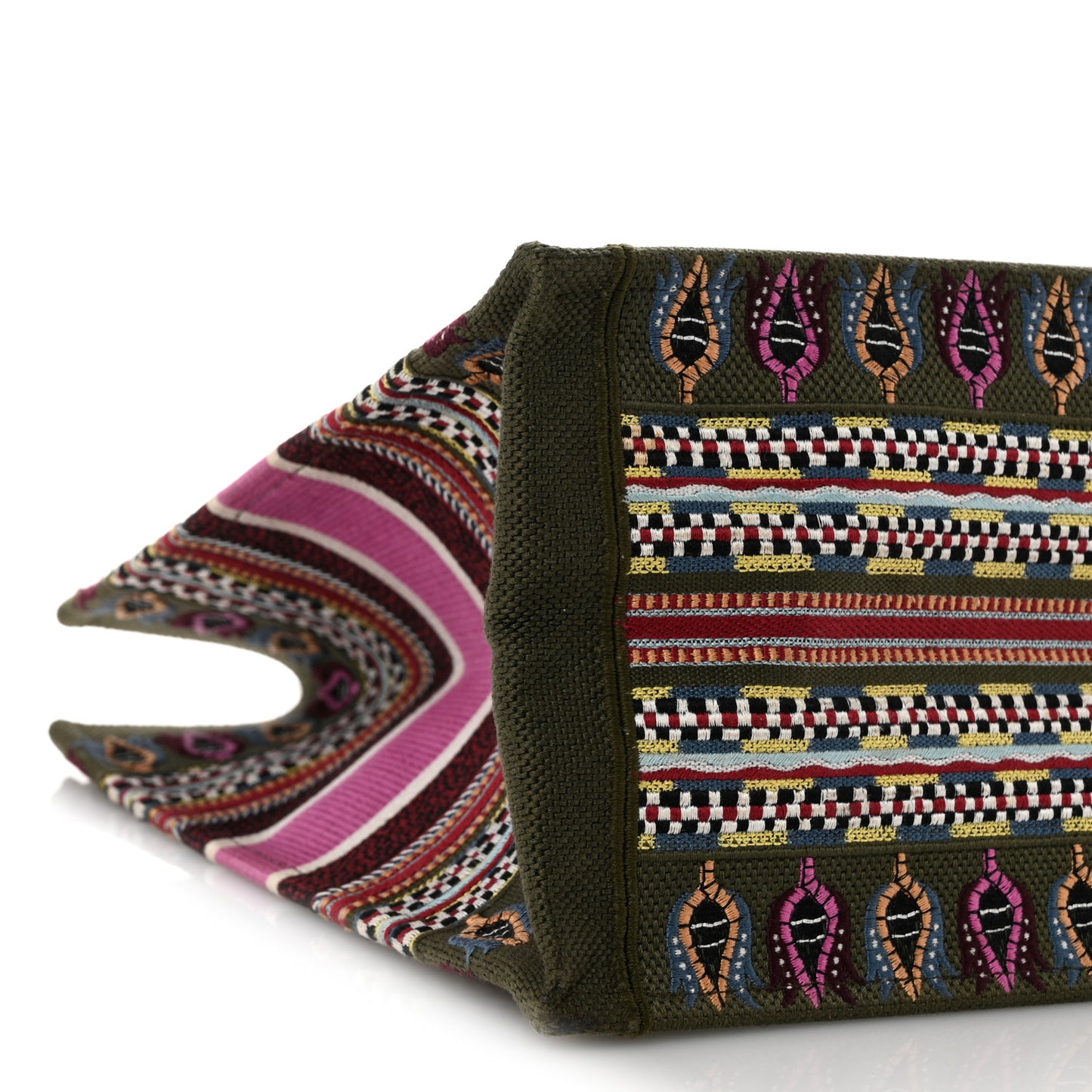 Canvas Embroidered Book Tote Olive Multicolor