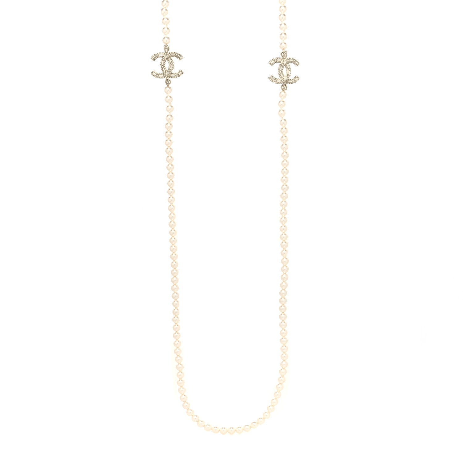 Chanel Pearl Baguette Crystal CC Long Necklace Gold 2 of 5