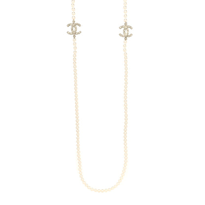 Chanel Pearl Baguette Crystal CC Long Necklace Gold 2 of 5