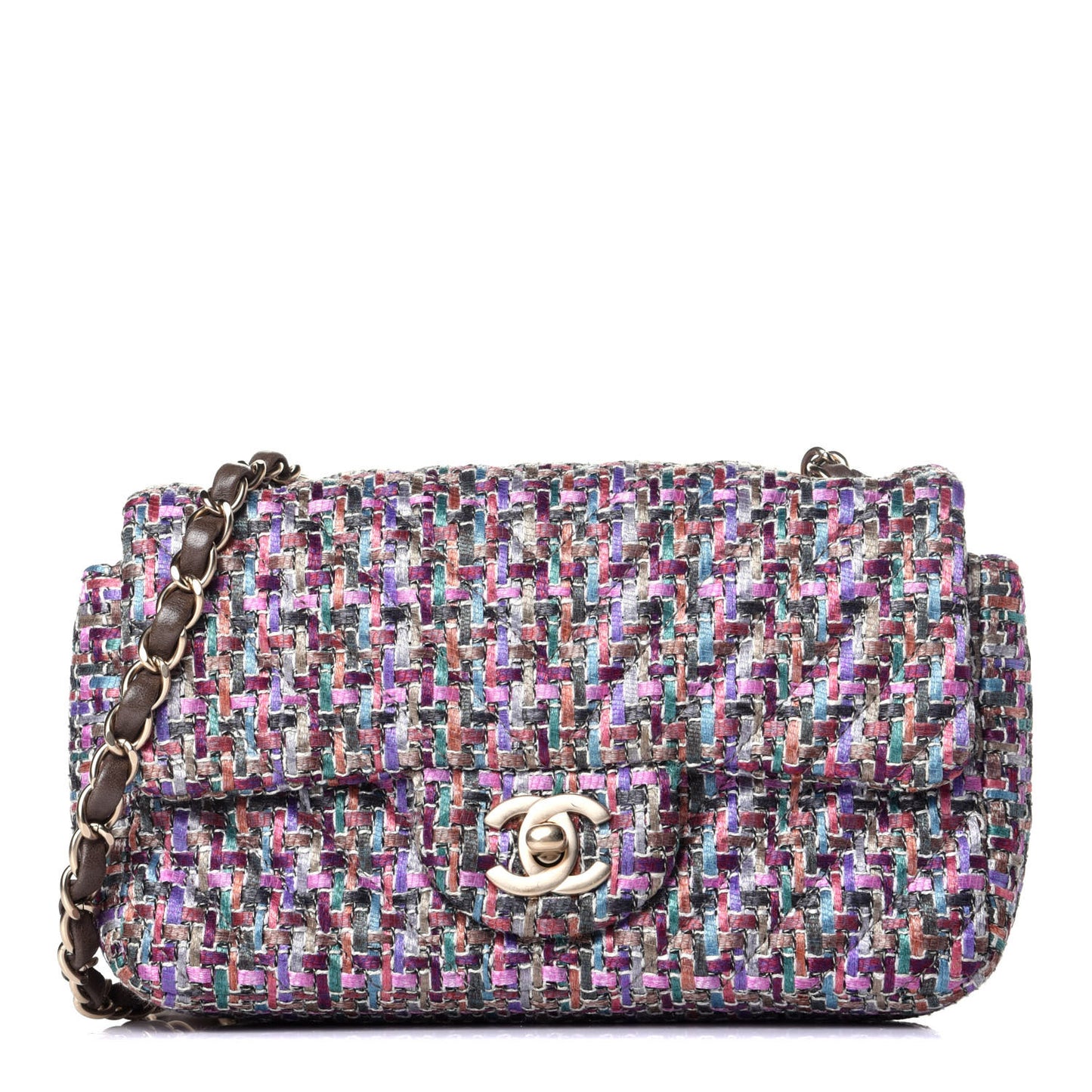 Tweed Quilted Mini Rectangular Flap Lilac Multicolor