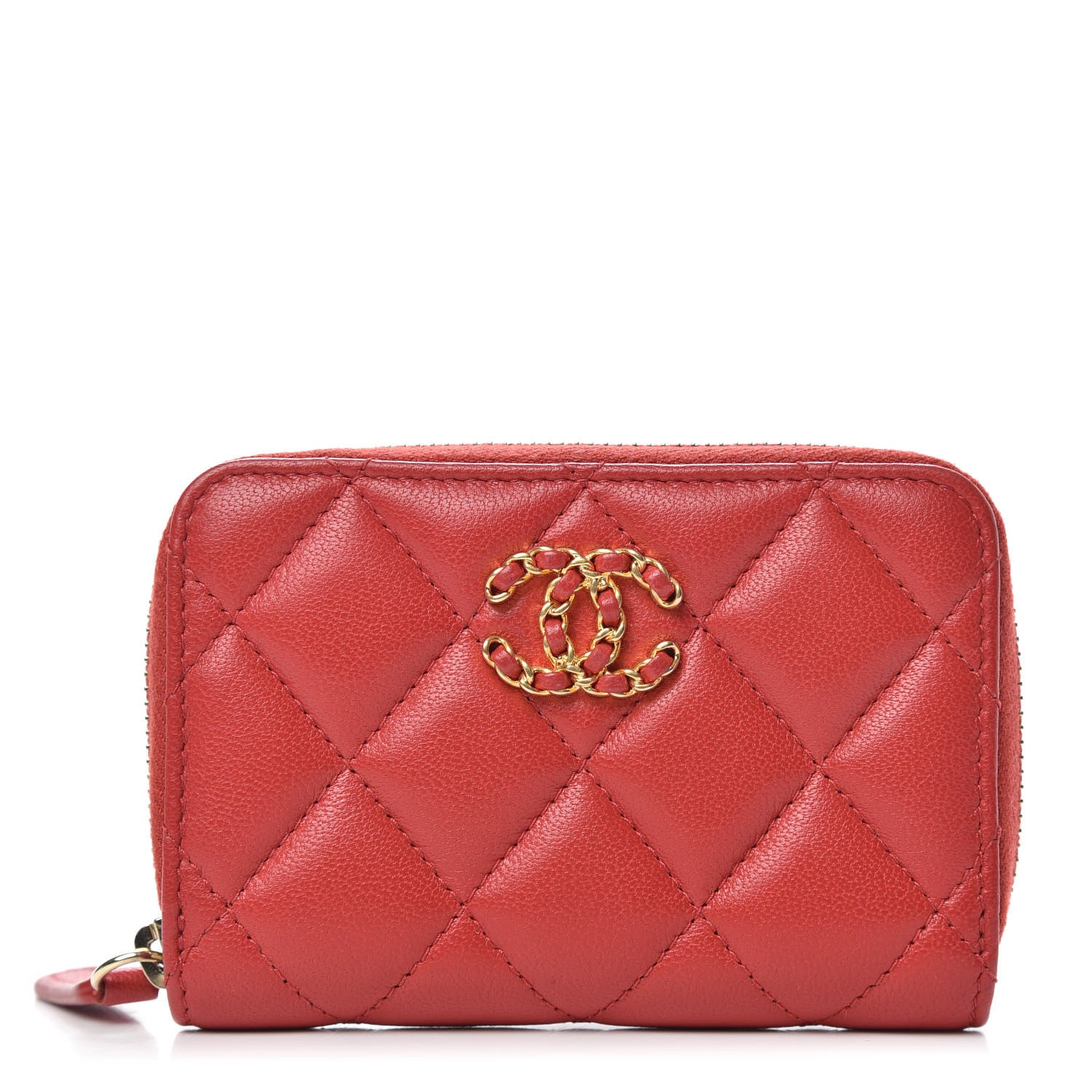 Chanel Lambskin Quilted Chanel 19 Zip Around Card Holder Red 1 of 9