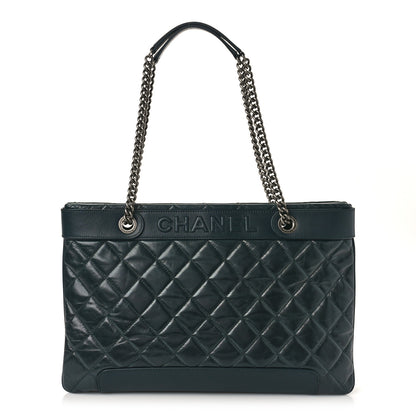 Chanel Glazed Calfskin Quilted Shopping Tote Dark Blue 1 of 11