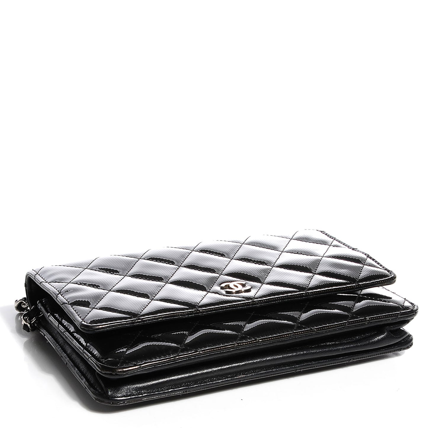 Striated Patent Wallet On Chain WOC Black