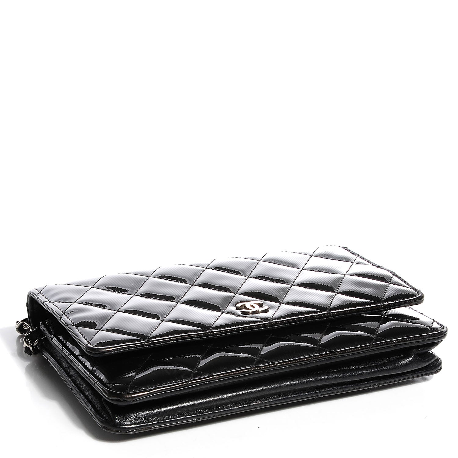 Chanel Striated Patent Wallet On Chain WOC Black 4 of 10