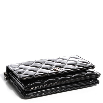 Chanel Striated Patent Wallet On Chain WOC Black 4 of 10