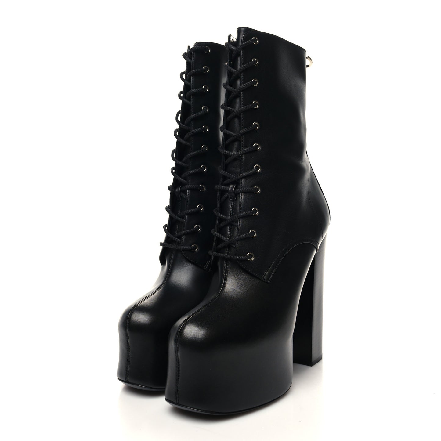 Calfskin Mina Lace Up Platform Boots 41 Black
