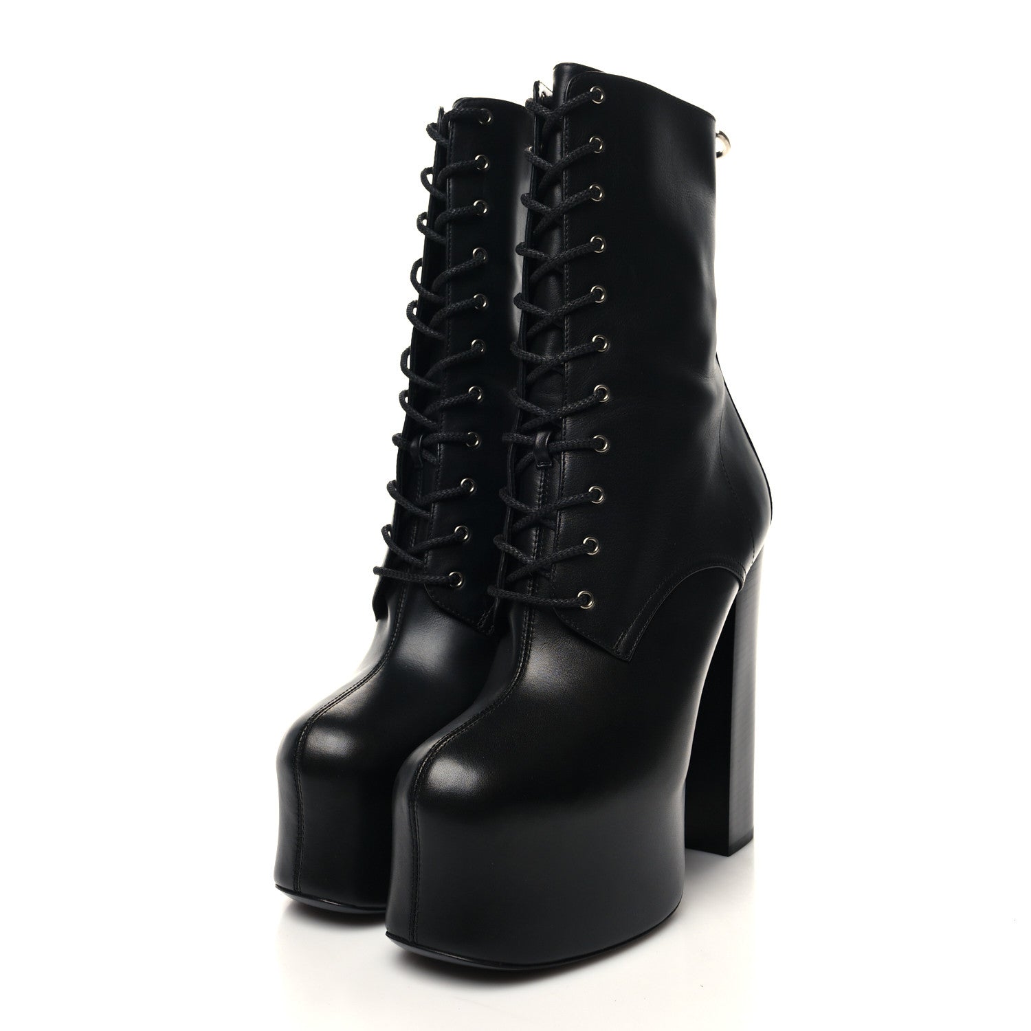 Saint Laurent Calfskin Mina Lace Up Platform Boots 41 Black 3 of 7