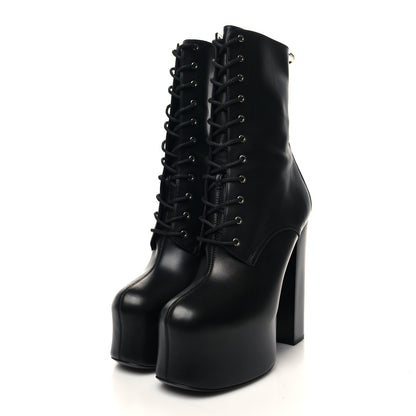 Saint Laurent Calfskin Mina Lace Up Platform Boots 41 Black 3 of 7