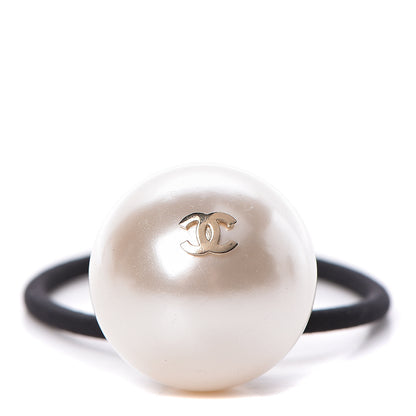 Chanel Pearl CC Hair Tie Black White 1 of 5