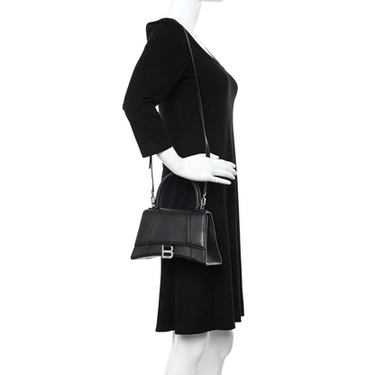 Balenciaga Grained Calfskin Small Hourglass Top Handle Bag Black 2 of 9