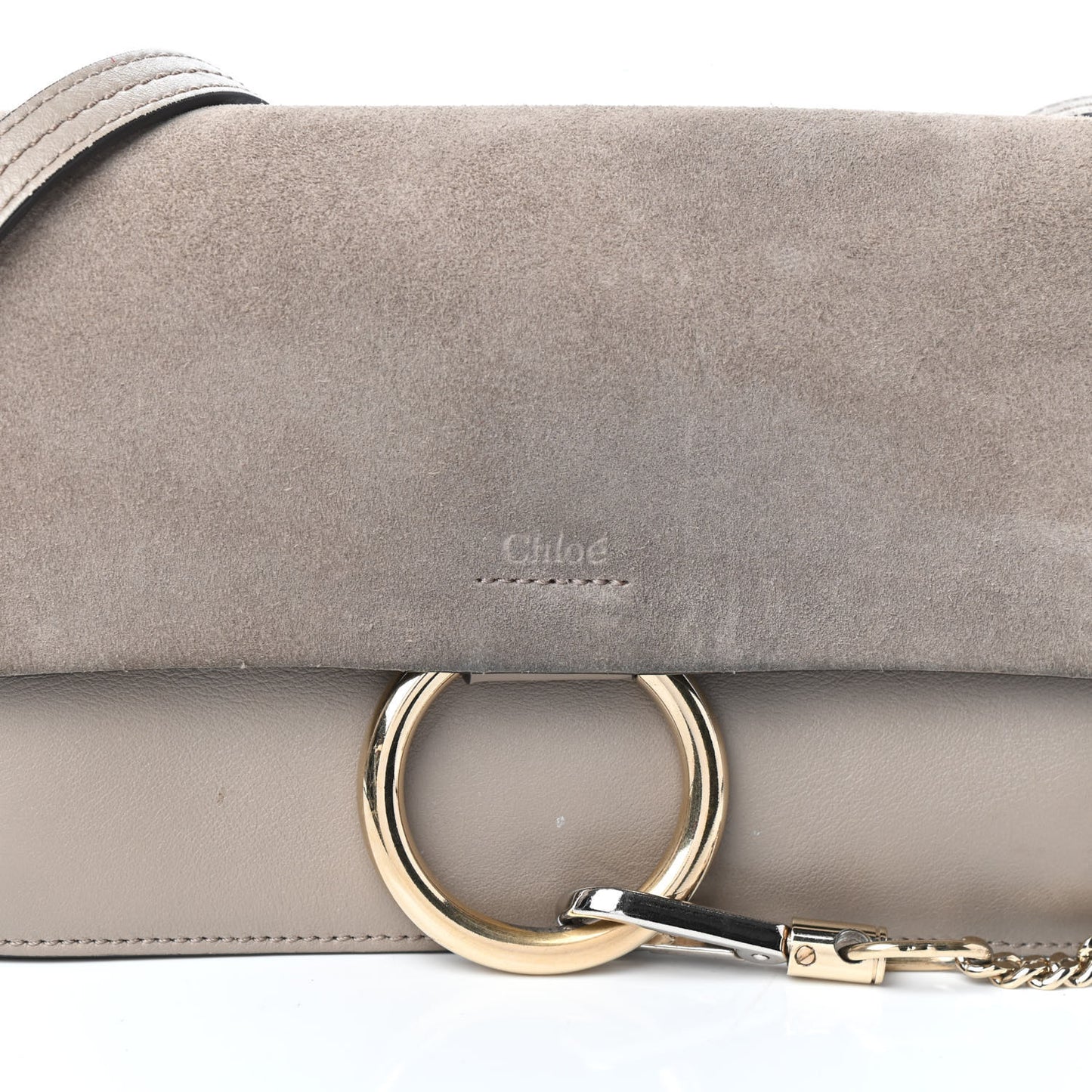 Suede Calfskin Small Faye Shoulder Bag Motty Grey
