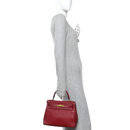 Hermes Taurillon Clemence Kelly Retourne 28 Rouge Grenat 2 of 14