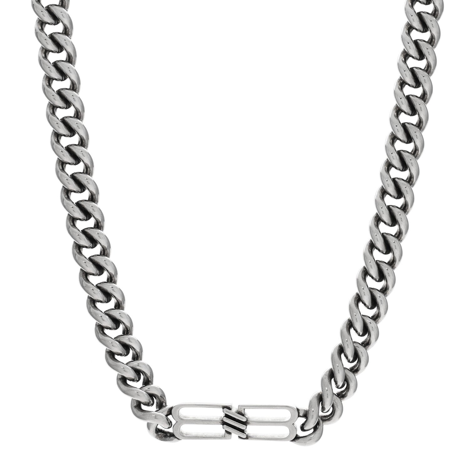 Balenciaga BB Icon Gourmette Necklace Antique Silver 1497899