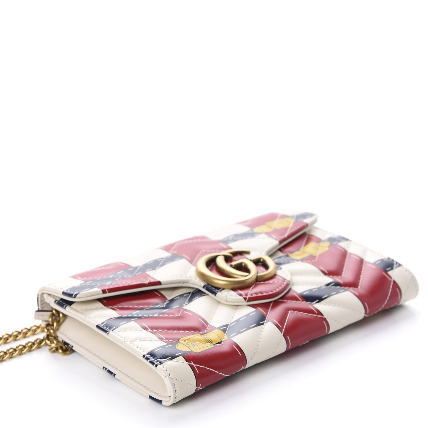 Gucci Calfskin Matelasse Trompe L'Oeil Print Mini GG Marmont Chain Wallet White 4 of 11