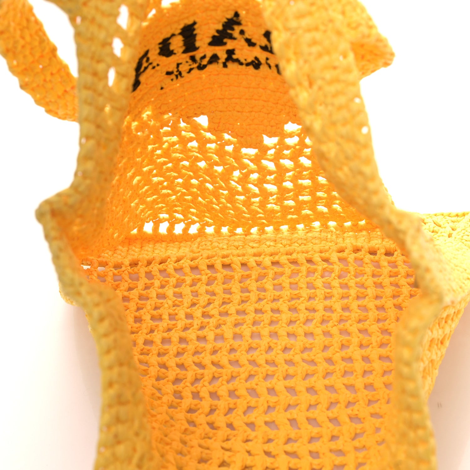 Prada Yarn Raffia Effect Crochet Logo Embroidered Tote Bag Giallo 5 of 8