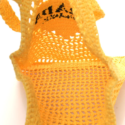Prada Yarn Raffia Effect Crochet Logo Embroidered Tote Bag Giallo 5 of 8