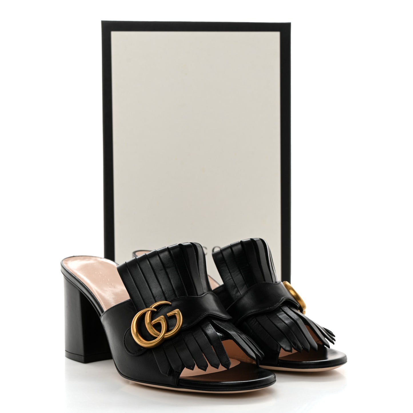 Malaga Kid GG Marmont Fringe 75mm Slide Sandals 38 Black