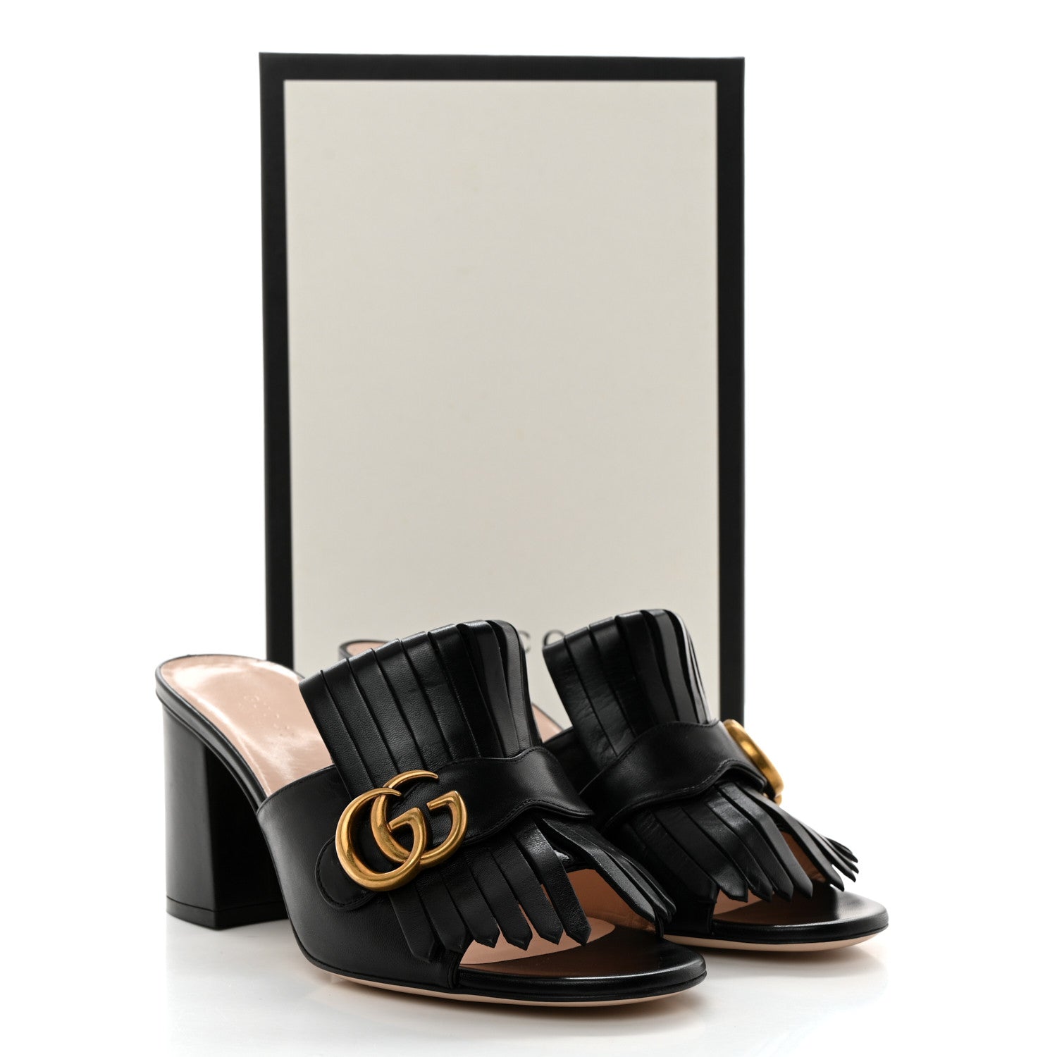 Gucci Malaga Kid GG Marmont Fringe 75mm Slide Sandals 38 Black 9 of 9
