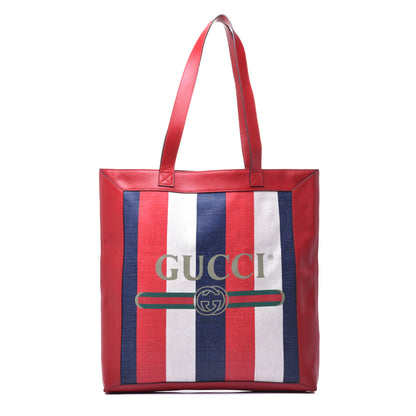 Gucci Canvas Calfskin Sylvie Stripe Logo Mens Tote Red White Blue 1 of 9