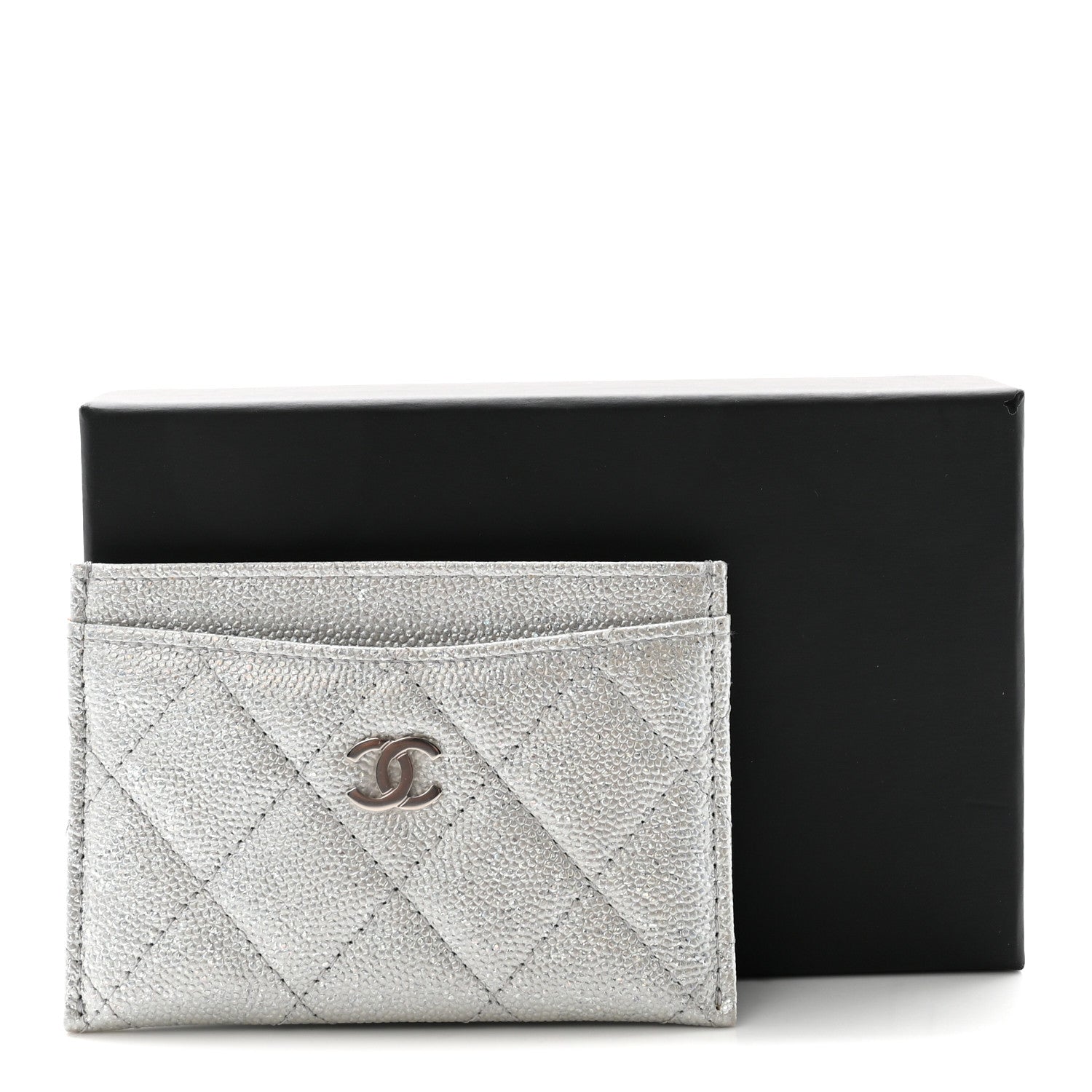 Chanel Glittered Metallic Caviar Quilted Card Holder Silver 9 of 9