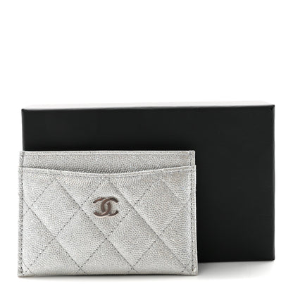 Chanel Glittered Metallic Caviar Quilted Card Holder Silver 9 of 9