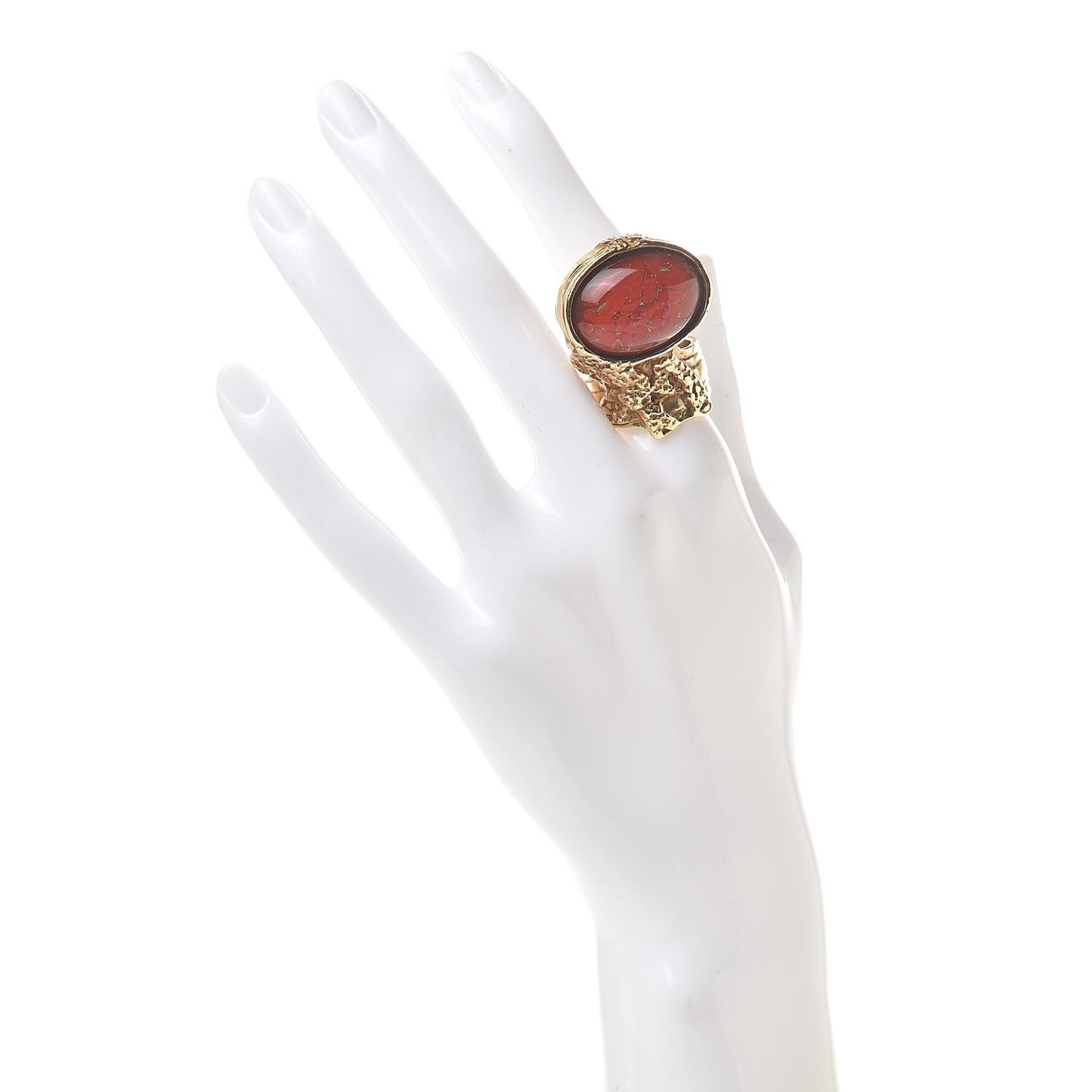 Glass Cabochon Arty Ovale Ring 8 Red Gold